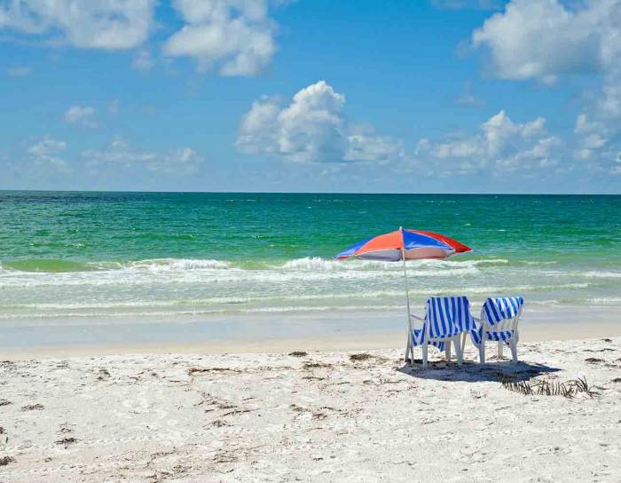 Beach umbrella and chairs